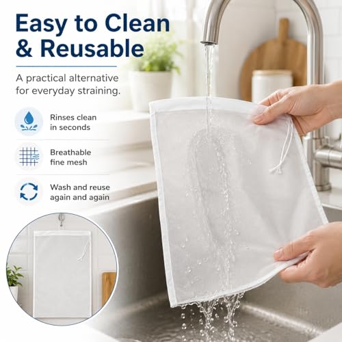 Reusable Fine Mesh Strainer Bag For Cheese Nut Milk, Cream Separator For Raw Milk, Cloth Liquid Strainer For Juice Tea Coffee Butter Yogurt (6Pcs) - size: 6Pcs