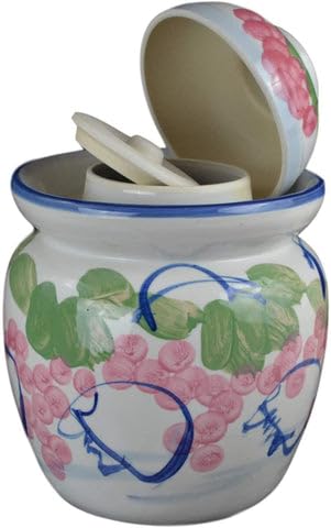 Medium Porcelain Pickling Jar 3 Liter with 2 Lids Fermenting Pickling Kimchi Crock Jingdezhen Chinese Korean (pink, 10.5")