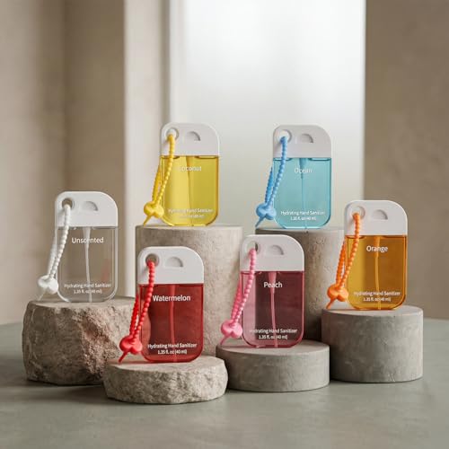 Frienda 12 Pcs Hydrating Hand Sanitizer Spray Scented Pocket Power Mist Hand Sanitizer Travel Size with Keychain Moisturizing Antibacterial Sanitizing Cleans Hands for Women(Exotic) - style: Exotic