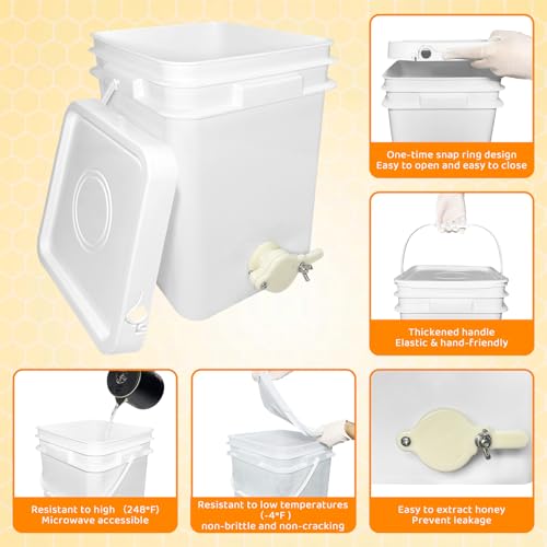 Honey Bucket w/Gate, 5&3 Gal, Stainless Strainer, Honey Extractor Kit&Double Sieve Stainless Strainer w/ 2 Filter Bags & Scraper, Fits Complete Honey Extraction Equipment