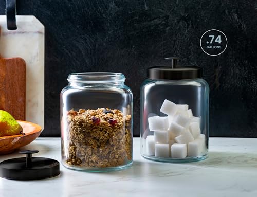 KooK Glass Kitchen Canister Set, Food & Storage Containers for Pantry, Bathroom Apothecary Jars, Tinplate Lids, Counter Organizers, 0.74 Gallon, Black, Set of 2 - color: Medium, Black Lid