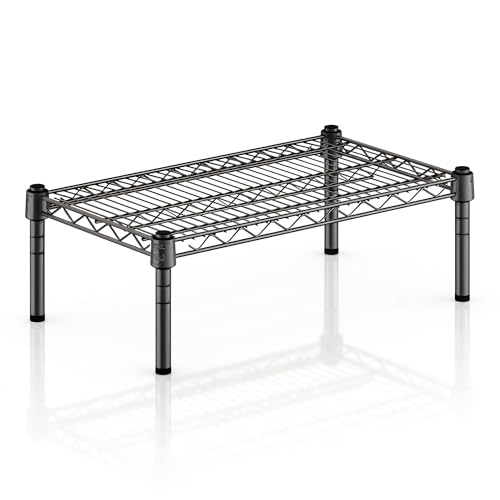 Black Epoxy Wire Storage Shelf, Dunnage Rack, Commercial 1 Tier Small Shelf, 14" x 24" x 8", Heavy-Duty Metal, 600 lbs Capacity - color: Black, size: 14"D x 24"W x 8"H