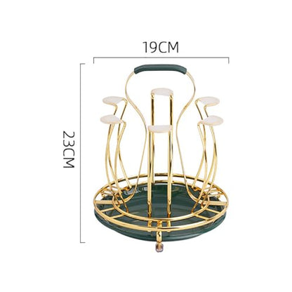 Cup Drying Rack Beer Glasses Stand 6 Mugs Metal Drainer Holder Non-Slip Mugs Organizer with Handle for Sink, Coffee Table, Outdoor - color: Green