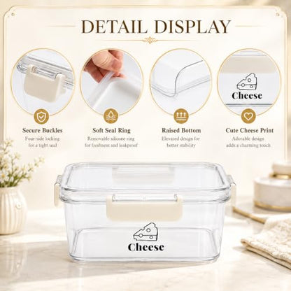 Cheese Container for Refrigerator,BPA-Free Deli Meat Storage Containers,Sliced Cheese Container for Fridge with Airtight Lid Refrigerator Organizers and Storage,Cream,Shredded,Cheeses Keeper
