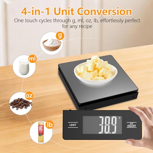 Digital Kitchen Scale with Detachable Display Wireless Food Scale, 11lb/5kg Capacity, 1g Precision, 304 Stainless Steel, Backlit LCD, Tare Function for Baking, Cooking, Meal Prep, Black - color: Matte Black