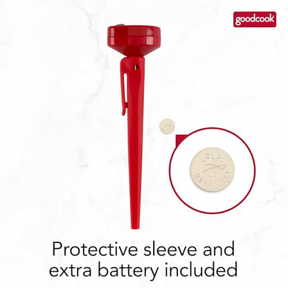GoodCook Everyday Digital Food Thermometer Instant Read with Stainless Steel Probe, Fahrenheit & Celsius Display & Includes Storage Sleeve, Red - style: Digital Meat Thermometer