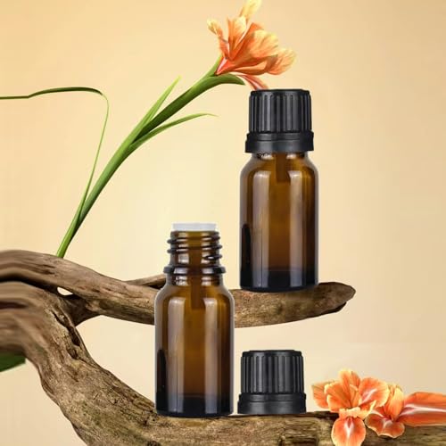 24 Pack 10ml Amber Glass Essential Oils Bottles Empty Glass Dropper Vials Sample Bottle With Orifice Reducer and lid,for Aromatherapy Oils (Amber, 10ml) - color: Amber