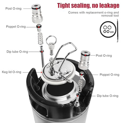 New 5 Gallon Keg Corny Keg, Stainless Steel Cornelius Keg with Ball Lock Keg Fittings, 5 Gallon Beer Keg with Dual Rubber Handle, Ball Lock Keg for Home Brewing