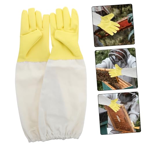Toddmomy 1 Pair Heavy Duty PU Beekeeping Gloves with Long Sleeves for Gardeners Ventilated Beekeeper's Protective Gear with Elastic Cuffs Safety Gloves for Beekeeping and Outdoor Work