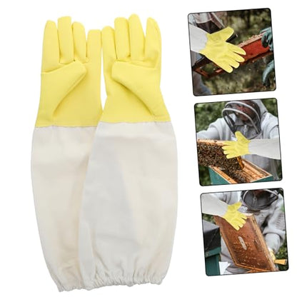 Toddmomy 1 Pair Heavy Duty PU Beekeeping Gloves with Long Sleeves for Gardeners Ventilated Beekeeper's Protective Gear with Elastic Cuffs Safety Gloves for Beekeeping and Outdoor Work
