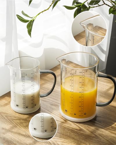LIBWYS Glass Measuring Cup, 1000ml (32oz)+500ml (16oz) with Anti-slip Silicone Pad, Heat-resistant Borosilicate Glass Liquid Measuring Cup - size: 32oz+16oz