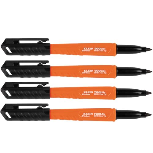 KLEIN TOOLS 861014 Skribes Fine Tip Permanent Markers, Black, Hard Hat Clip, Multi-Surface Jobsite Marker for Wet, Dry and Oily Surfaces, 4-Pack - style: 4-Pack Black