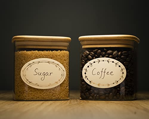 MONEST Waterproof & Oil Resistant Jar & Lid Stickers - Pantry/Canning, Spice & Bottle Labels (Golden Flower 2x3) - style: Golden Flower 2x3