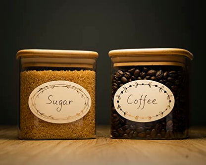 MONEST Waterproof & Oil Resistant Jar & Lid Stickers - Pantry/Canning, Spice & Bottle Labels (Golden Flower 2x3) - style: Golden Flower 2x3