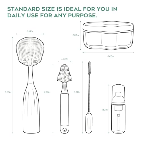 Baby Bottle Brush Set, Silicone Bottle Brush Cleaner with Nipple & Straw Brushes, Push-Press Bubble and Drying Rack for Bottle Cleaning,BPA-Free,Bottle Washer Brush for Breast Pump (Green) - color: Green