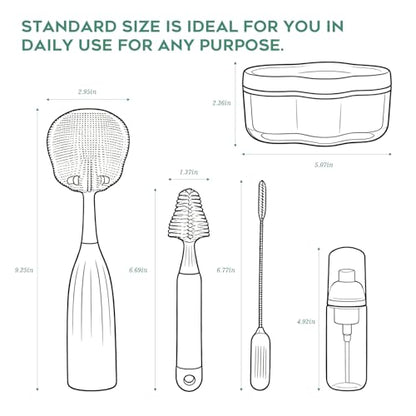 Baby Bottle Brush Set, Silicone Bottle Brush Cleaner with Nipple & Straw Brushes, Push-Press Bubble and Drying Rack for Bottle Cleaning,BPA-Free,Bottle Washer Brush for Breast Pump (Green) - color: Green