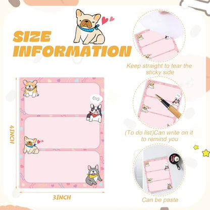 Chiisong 12 Pcs French Dog Sticky Notes Kawaii Notepads 3x4 Inch Adhesive Dog Gifts for Frenchie Lovers to Do List for Memo Reminder for Office Home Supplies Christmas Small Gift - style: Dog