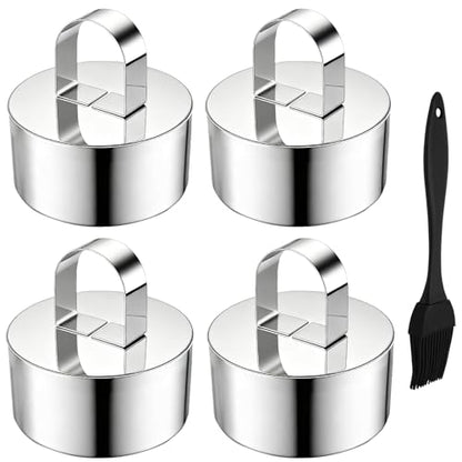 4 Pack Food Molds Set, Cake Ring Mold, Stainless Steel Cooking Rings for Food Decor (3.15In-4 Round) - size: 3.15In-4 Round