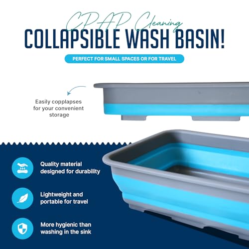 CPAP Cleaning Kit for Hose and Mask, CPAP Hose Cleaning Brush, Collapsible Wash Basin, Storage Bag, Compatible with Standard and Slimline CPAP Tubing (Basin + Brush Kit)