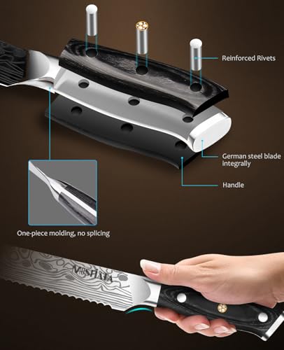 MOSFiATA Bread Knife 8” Ultra Sharp Serrated Knife, German High Carbon Stainless Steel EN1.4116 Bread Slicer with Bread Lame, Micarta Handle, For Bread, Cake, Bagels - style: 8 inch bread knife