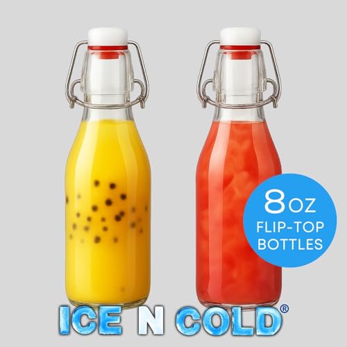 ICE N COLD Glass Swing Top Bottles | Flip Top Glass Bottles for Limoncello, Syrups, Oils, Vinegar, Extracts & Beverages | Airtight Reusable Glass Bottles (6-Pack, MEDIUM (250ml | 8.5oz)) - color: 6-Pack, size: 8.5 Ounces