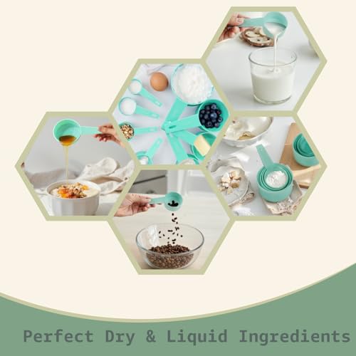 Inmorven 10pcs Measuring Cups and Spoons Set, BPA-Free Plastic Kitchen Baking Tools with Engraved Markings, Stackable Design for Dry & Liquid Ingredients (Green) - color: Green