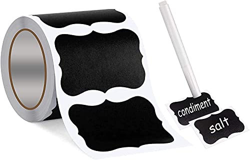 Wavy Shape Chalkboard Labels,Erasable Reusable Blackboard Stickers with 1 Liquid Chalk Pen,150 Pieces,for Jars, Spice, Craft, Home, Kitchen, Parties Decoration, Craft Rooms, Weddings - size: 2.17" x 1.38"