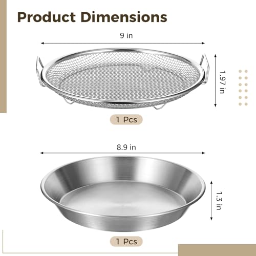 2Pcs Stainless Steel Mesh Tray Set with Drip Pan,Air Fryer Basket and Tray,Draining Rack with Heat Resistant Handles, Food-safe Frying Pan and Crisper for Healthy Cooking,Rustproof Kitchen Accessory