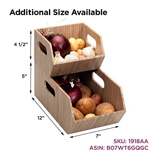Mobilevision XL Versatile Bamboo Storage Bins for Pantry & Kitchen Cabinet Organizer Multi-Purpose / 2 Piece Stackable Set Larger Bins - size: Set (2 PC): 12" x 10" x 5.25", 8.25" x 10" x 4.5"