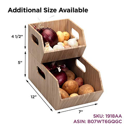 Mobilevision XL Versatile Bamboo Storage Bins for Pantry & Kitchen Cabinet Organizer Multi-Purpose / 2 Piece Stackable Set Larger Bins - size: Set (2 PC): 12" x 10" x 5.25", 8.25" x 10" x 4.5"