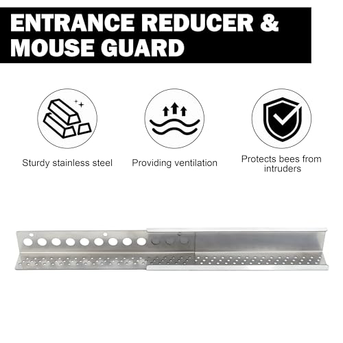 Honey Lake Metal Entrance Reducer and Mouse Guard for 8 or 10 Frame Bee Hive, Universal No-Rust Stainless Steel Design for Beekeeping, Year Around Beekeeping Supplies for Beekeeper (4 Pack)