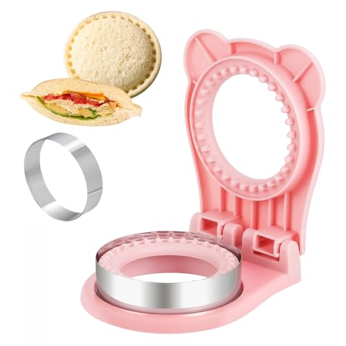 CHICHAUS Uncrustable Sandwich Maker,Sandwiches Pocket Circle Shape 3.7Inch Sandwich Cutter and Sealer,Sandwich Cutter for Kids Breakfast and lunchboxes (Pink) - color: Pink