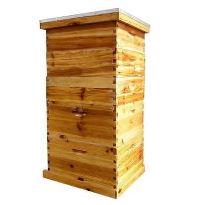 5-Layer Langstroth Bee Hive Kit, Beeswax Coated Wood Beehive with 2 Deep Brood Boxes and 3 Medium Super Boxes, 10-Frame Standard Bee House with Metal Top Cover & Queen Excluder, No Frames