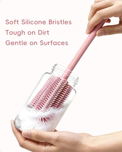 Silicone Cleaning Brush Kit,Water Bottle and Straw Cleaner Brush Set for Tumbler,Baby Bottle,Breast Pump Part,Nipple,Sippy Cup,Glass,Dishwasher Safe,BPA Free,3 Pcs - color: Pink