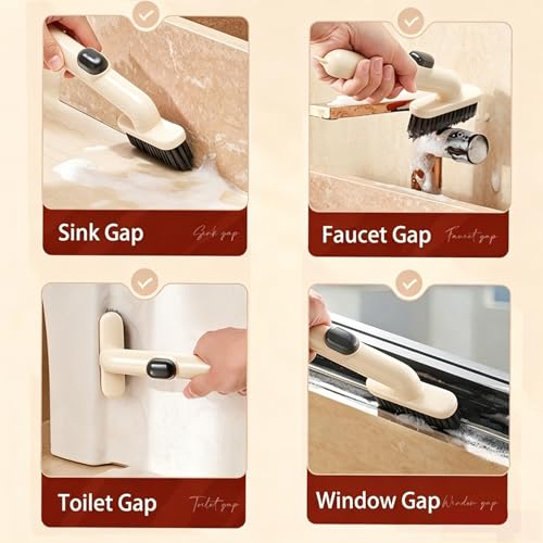 Liquid Storage Cleaning Brush, 9" Multi-Purpose Scrub Brush with Soap Reservoir, Refillable Handle for Bathroom Tile, Kitchen Floor, Bathtub, Shoes, Off-White & Red - color: White