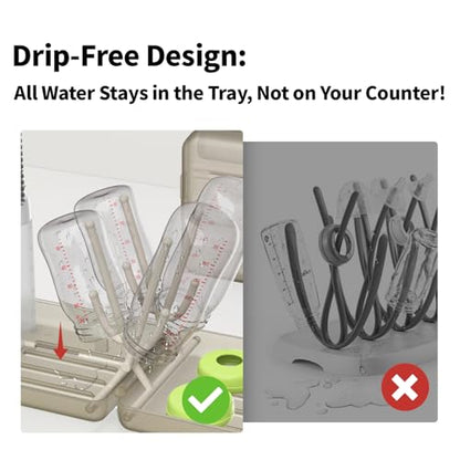 YOTIME Travel Bottle Brush Set, Auto-Open Rack & Vertical Brushs Drying Slots, 3 Brushes, Foldable Drying Rack, Dispenser, Travel Baby Essentials for On-The-Go Parents, Transparent Coffee - color: Transparent Coffee