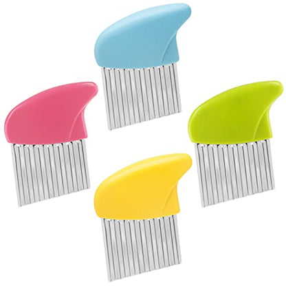 Luomorgo 4 Pack Stainless Steel Potato Crinkle Cutter | Carrot Wavy Knife, French Fry Slicer, Vegetable Wavy Chopper Knife, Green & Pink & Blue & Yellow - color: Green & Pink & Blue & Yellow