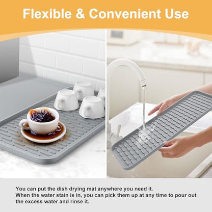 Silicone Coffee Mat, 24'' x 16'' Bar Mat with Detachable Dish Drying Mat for Countertops, Fits Under Coffee Maker, Machine, Espresso Machine, Dish Rack - color: Gray, size: 16" x 24"