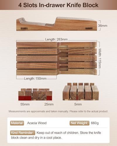 XINZUO 5Pcs Steak Knives Set, Non Serrated Dinner Knives with Drawer Knife Holder,67-layer Damascus Steel Kitchen Knife with Rose Wood Handle, Acacia Wood Knife Block - size: 4.9"