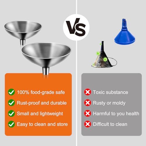 Serinar 2 Piece Small Stainless Steel Filling Mini Funnel, Flask Funnel, Large for Kitchen, Small for Flask, Essential Oil Delivery