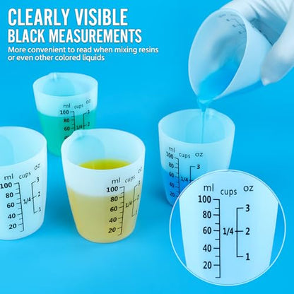 10Pcs Silicone Resin Mixing Measuring Cups 100ml / 3oz for Resin Supplies, Easy-to-read Black Marks, Non-stick Reusable Silicone Pouring Cups for Epoxy Mixing - size: 10*100ml (Black Marks)