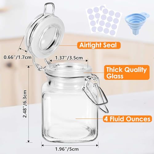 SKOCHE Spice Jars 20 Pack Small 4 oz Glass Jars with Airtight Hinged Lids, Spice Herb Jars with Labels and Silicone Funnels, 4oz Glass Jars with Lids Ideal for Spice Herbs - size: Small