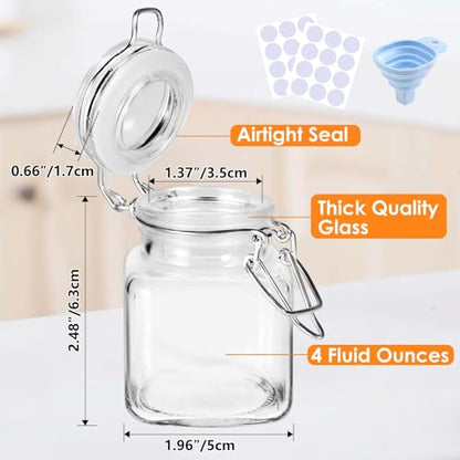 SKOCHE Spice Jars 20 Pack Small 4 oz Glass Jars with Airtight Hinged Lids, Spice Herb Jars with Labels and Silicone Funnels, 4oz Glass Jars with Lids Ideal for Spice Herbs - size: Small
