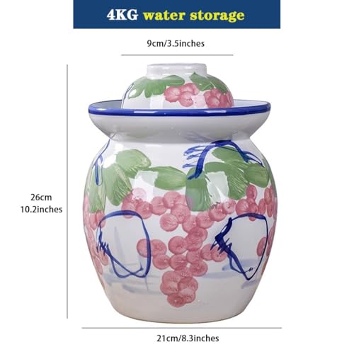 Creative Grape Pattern Kimchi Jar, Thickened Ceramic Fermentation Tank, Traditional Water-Sealed Pickling Crock, Wide Mouth Design(4kg/141.1oz) - size: 4kg/141.1oz