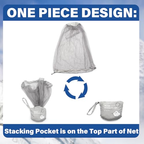 Benvo Mosquito Head Net Mesh Face Neck Fly Netting Cover from Bugs Gnats Noseeums Hat-Compatible Insect Shield for Fishing, Camping, Gardening (2pcs, Grey, Upgraded Big Net) - color: Grey