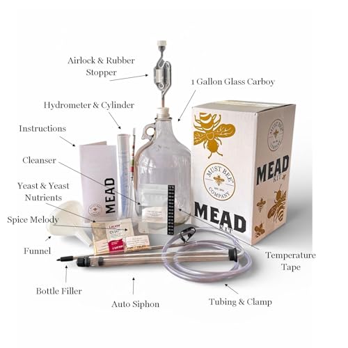 Deluxe Mead Making Kit 1 Gallon – Honeywine Kit Home Brewing Kit for Beginners – DIY Mead Fermentation Kit with Yeast Nutrients Equipment – Homebrew Mead Kit -Must Bee Company - size: 1 Gallon Deluxe Kit