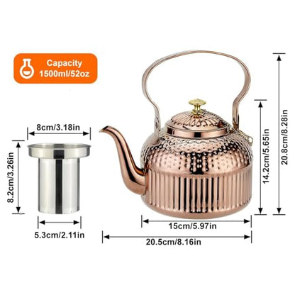 SANQIAHOME Antique 1.8L (60 Oz) Stainless Steel Teapot with Infuser Copper - color: Copper, size: 1.8 Liters