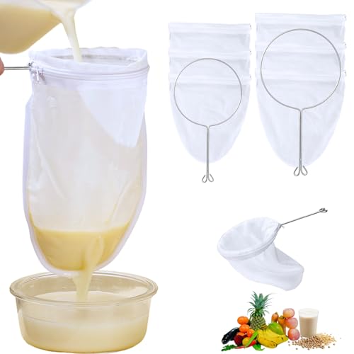 Ultra Fine Reusable Filter Bags, Cheesecloth Strainer Bag with Handle, Fine Mesh Strainer Bags for Nut Milk, Fresh Cheese, Juice, Tea, Coffee, Butter ((Small+ Medium) Strainer Bag*3 + Handle*2) - size: (Small+ Medium) Strainer Bag*3 + Handle*2