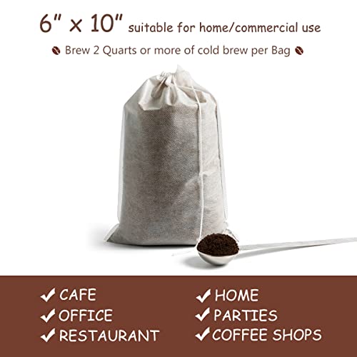 Cold Brew Coffee Bags 60 Count Disposable Fine Mesh Brewing Bags for Concentrate/Iced Coffee Maker, French/Cold Press Kit, Hot Tea in Mason Jar or Pitcher, 6 x 10 Inches - size: 60 Pack - 6" x 10"