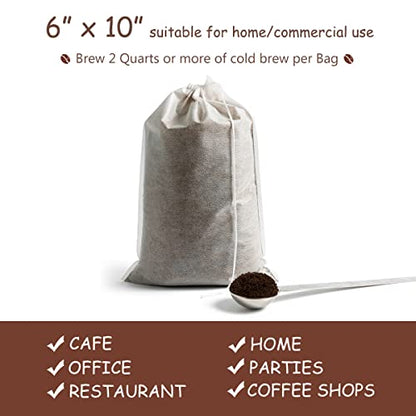 Cold Brew Coffee Bags 60 Count Disposable Fine Mesh Brewing Bags for Concentrate/Iced Coffee Maker, French/Cold Press Kit, Hot Tea in Mason Jar or Pitcher, 6 x 10 Inches - size: 60 Pack - 6" x 10"